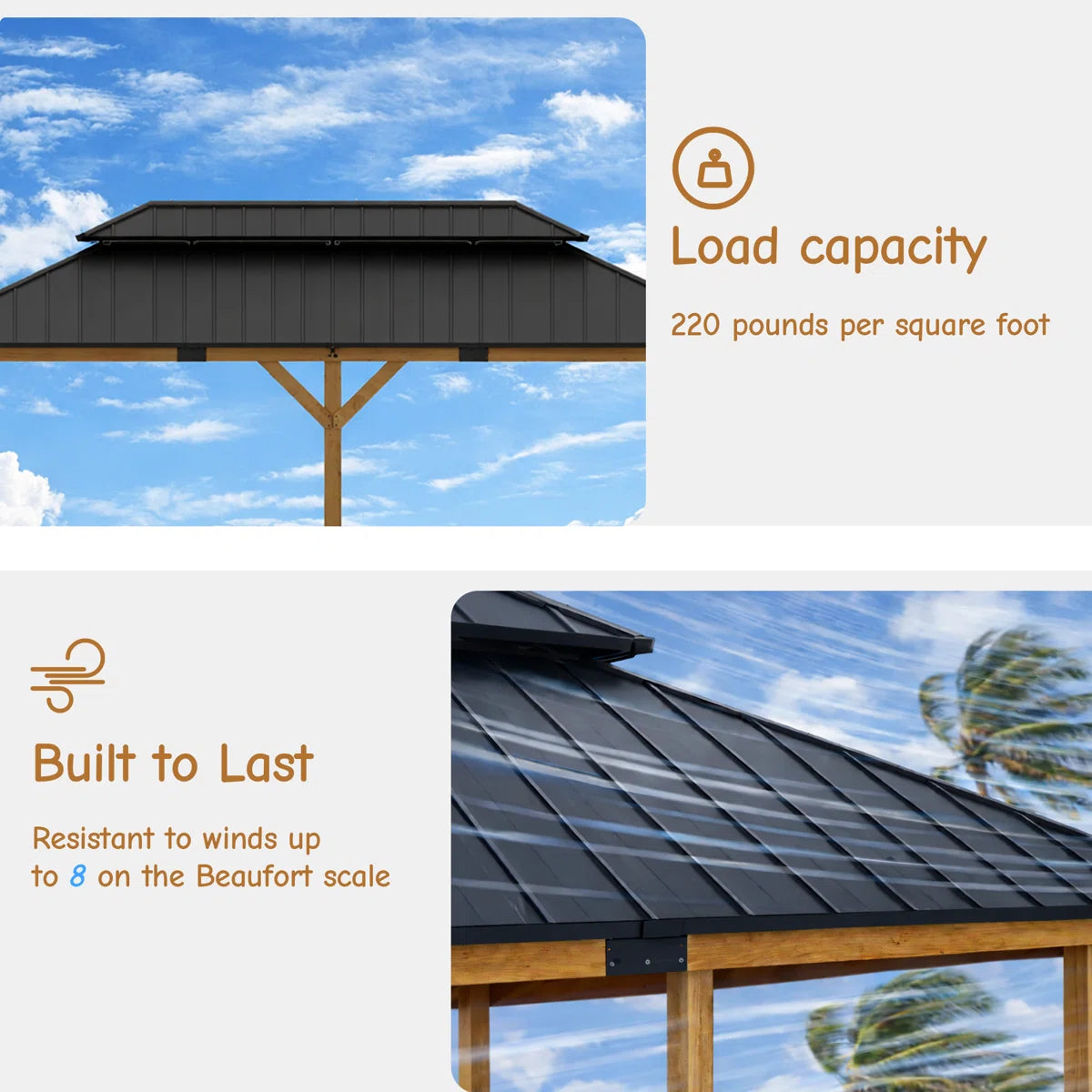 ALAULM 12×20 ft Solid Wood Gazebo, Grill Canopy Pergola, Featuring Double-Layer Iron Roof, Storage Cupboard and Ground Anchors