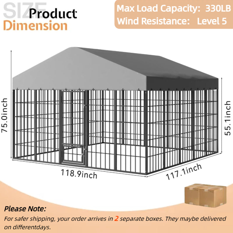 ALAULM Large Outdoor Dog Kennel,10x10FT Heavy-Duty Modular Dog Cage with Roof Dog Pens Outside with Double Doors & Weatherproof Cover Dog Enclosure for Patio,Garden