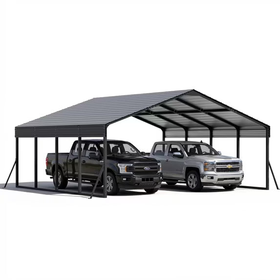 Gotland 10 FT x 15 FT Metal Carport, Heavy Duty Carport with Reinforced Frame, All-Weather Car Canopy with Reinforce Wind-Resistant Roofs, Multi-Functional Outdoor Garage for Car Truck Black