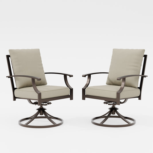 ALAULM Set of 2 Metal Swivel Rocking Patio Chairs, 360° Rotate & 15° Recline, Heavy-Duty Metal Frame Outdoor Dining Chairs with 3.2" cushion & Removable Covers (Sand)