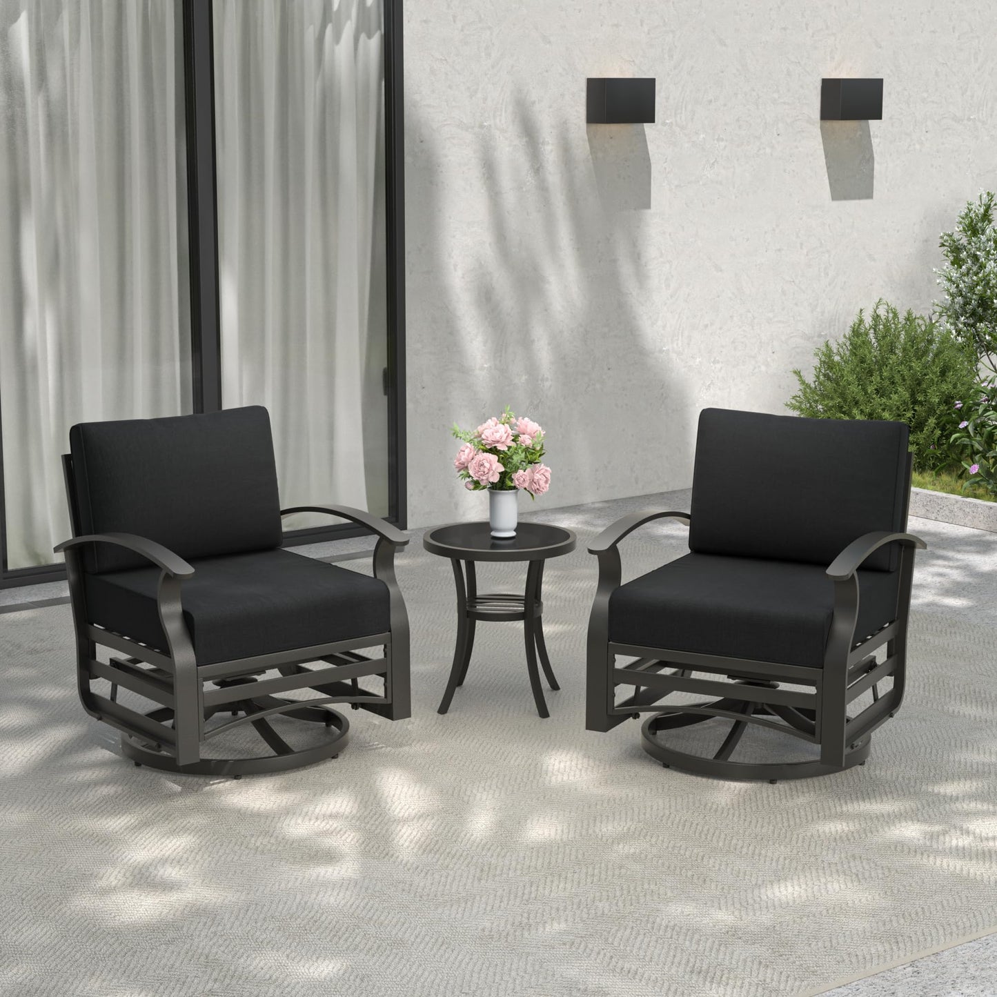 3-Piece Outdoor Swivel Rocking Chair Set | Aluminum, Foam Cushions