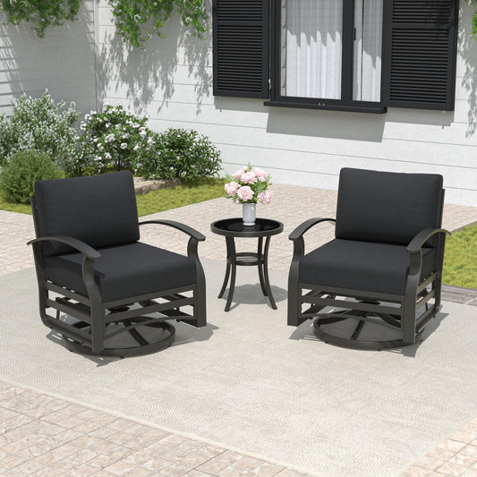 3-Piece Outdoor Swivel Rocking Chair Set | Aluminum, Foam Cushions