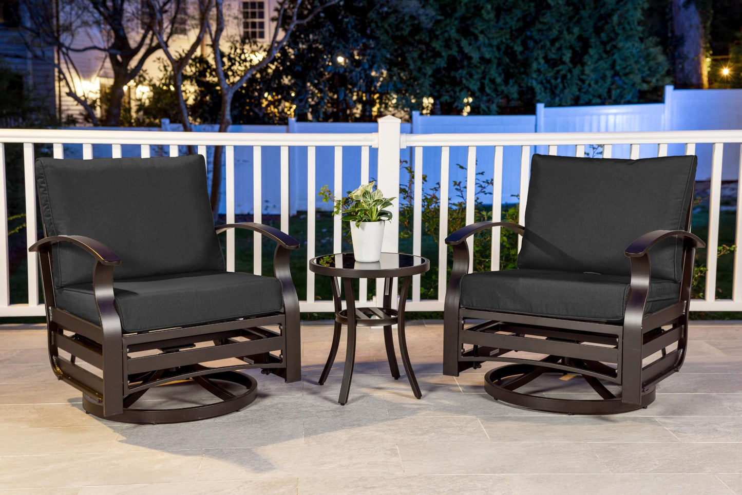 3-Piece Outdoor Swivel Rocking Chair Set | Aluminum, Foam Cushions