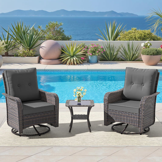 ALAULM 3 Pieces Patio Furniture Set,Outdoor Swivel Rocking Chairs