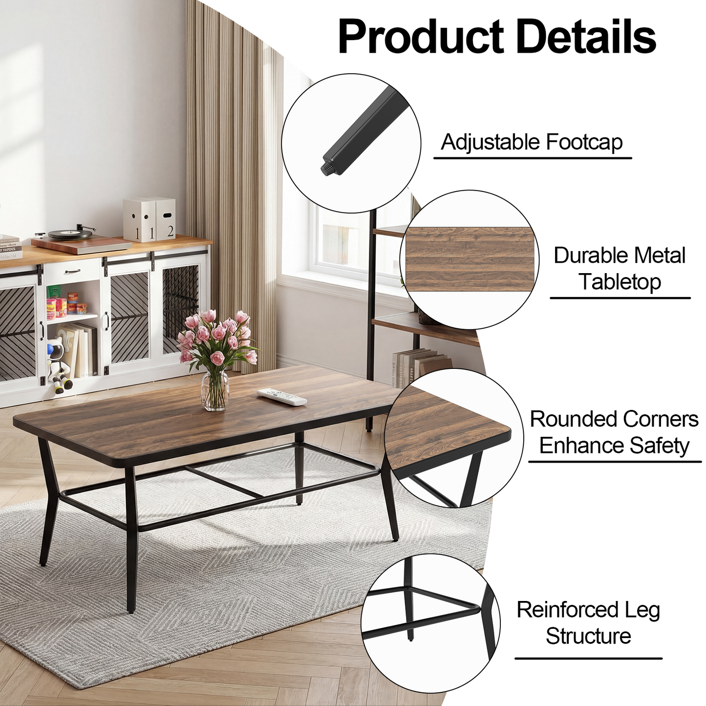 ALAULM Aluminum Patio Furniture Set with Coffee Table Rectangular, 5-seat Outdoor Sectional Furniture w/2 Swivel Chairs, Patio Conversation Set for Porch, Backyard, Poolside