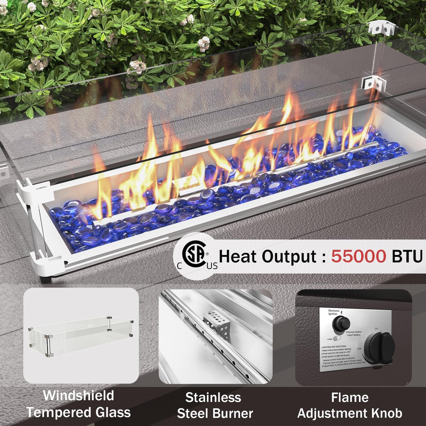 ALAULM 5-Seat Aluminum Patio Furniture Set with Propane Fire Pit