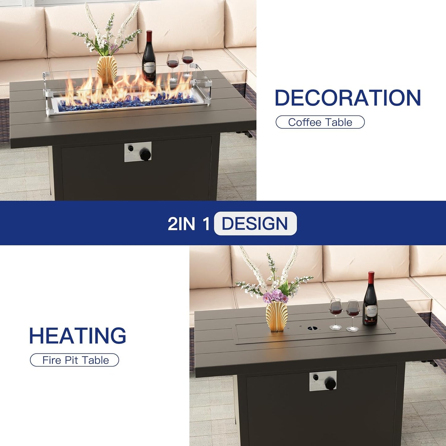 45" Propane Gas Fire Pit Table 55,000 BTU Auto-Ignition Aluminum CSA Certified Outdoor Fire Pits