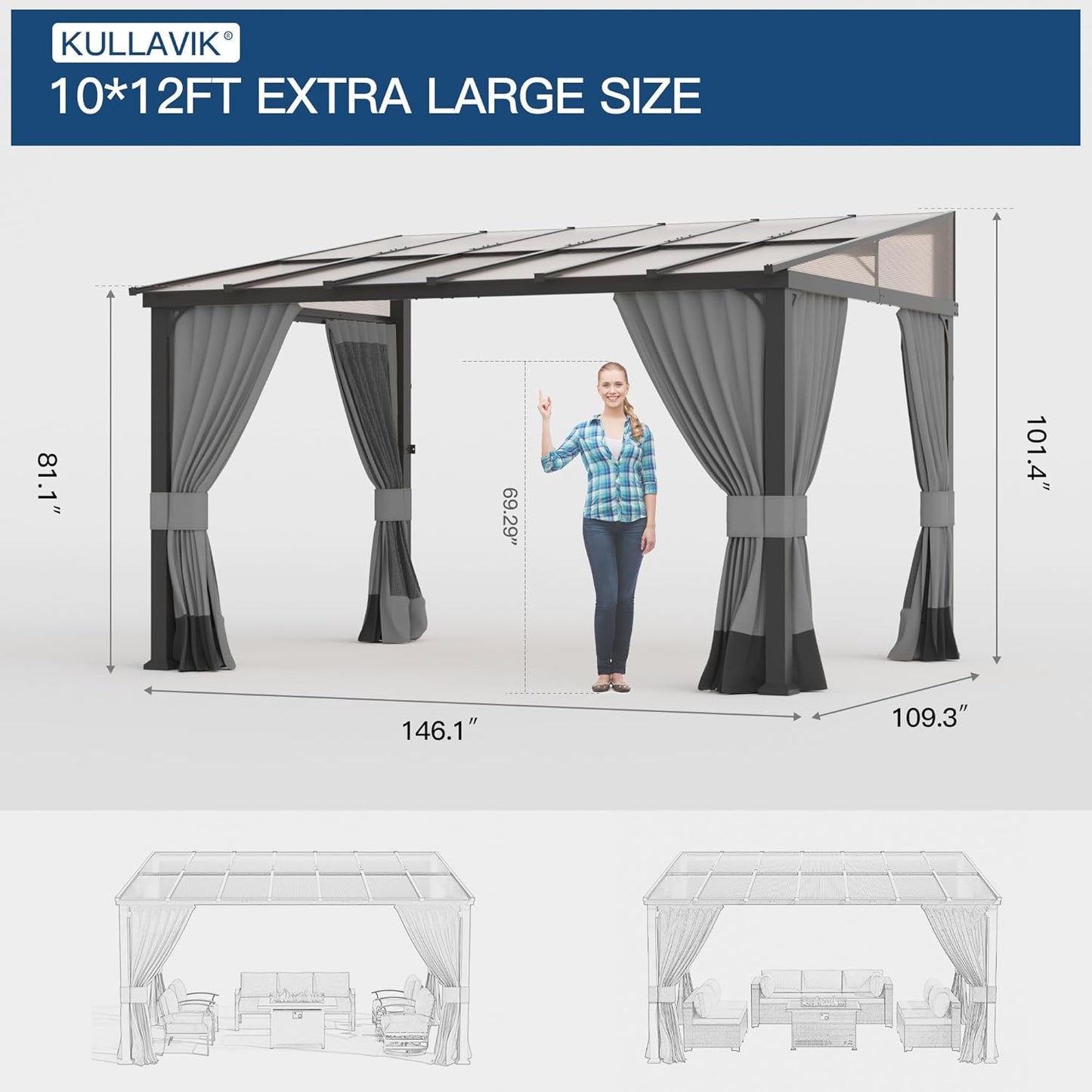 Hardtop Gazebo for Patio Wall-Mounted Gazebo