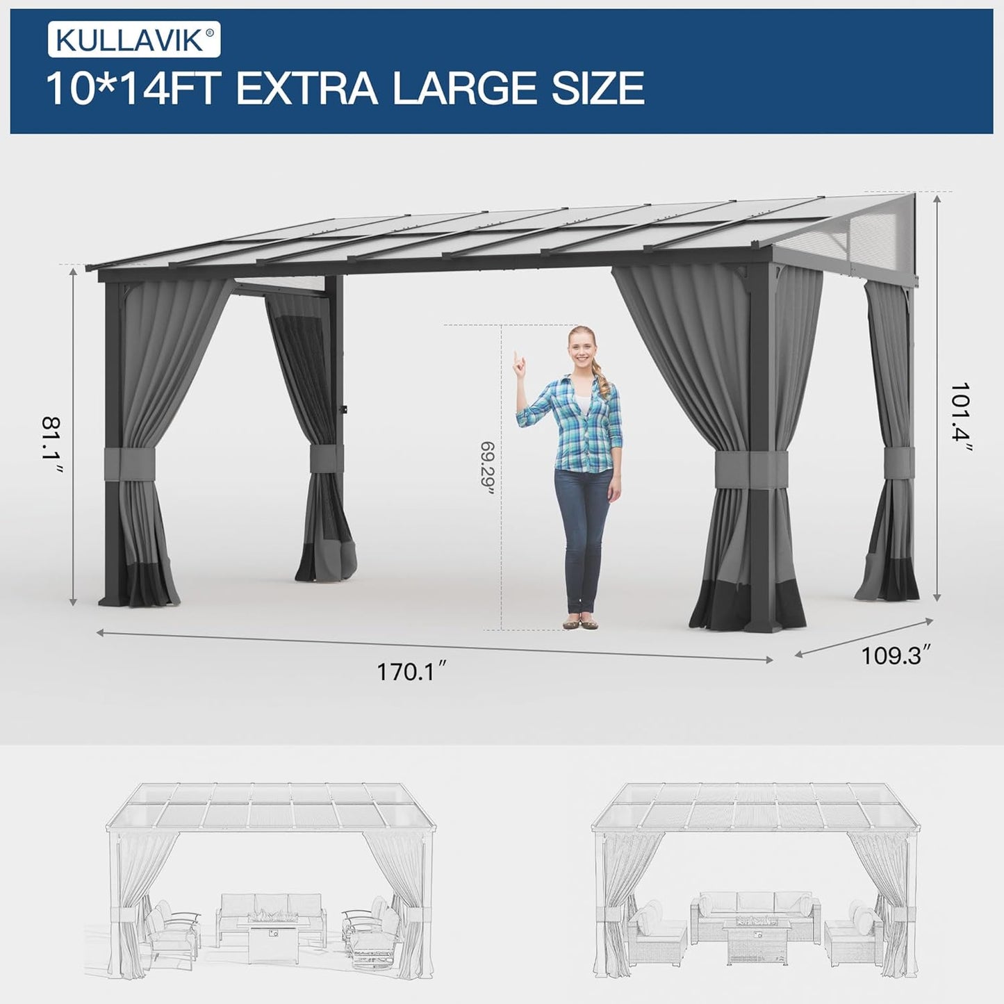 Hardtop Gazebo for Patio Wall-Mounted Gazebo