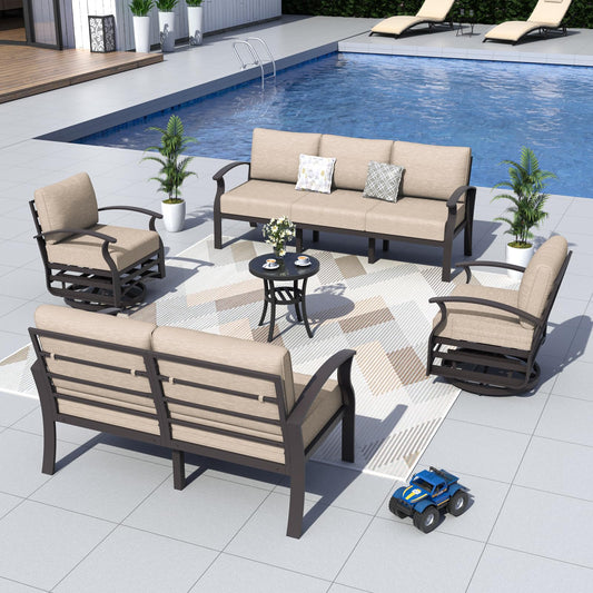 ALAULM 7-Seat Aluminum Patio Furniture Set with 2 Swivel Chairs & 5.1" Cushions