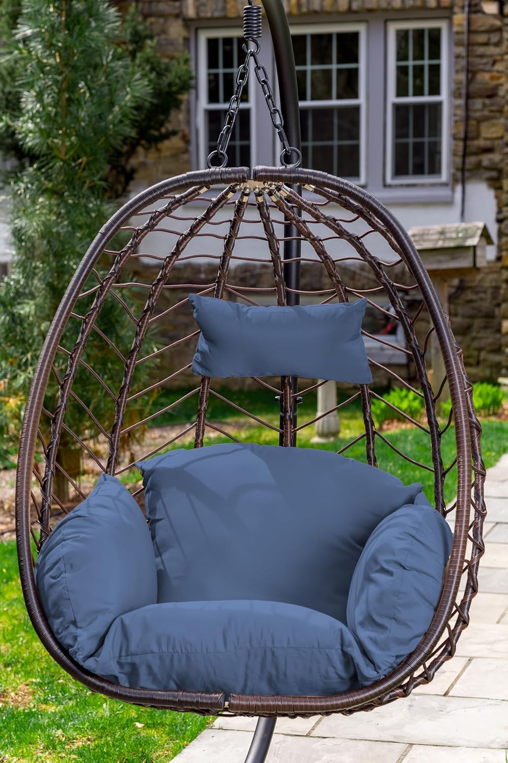 ALAULM Hanging Swing Egg Chair with Bracket Swing Cushion, Navy