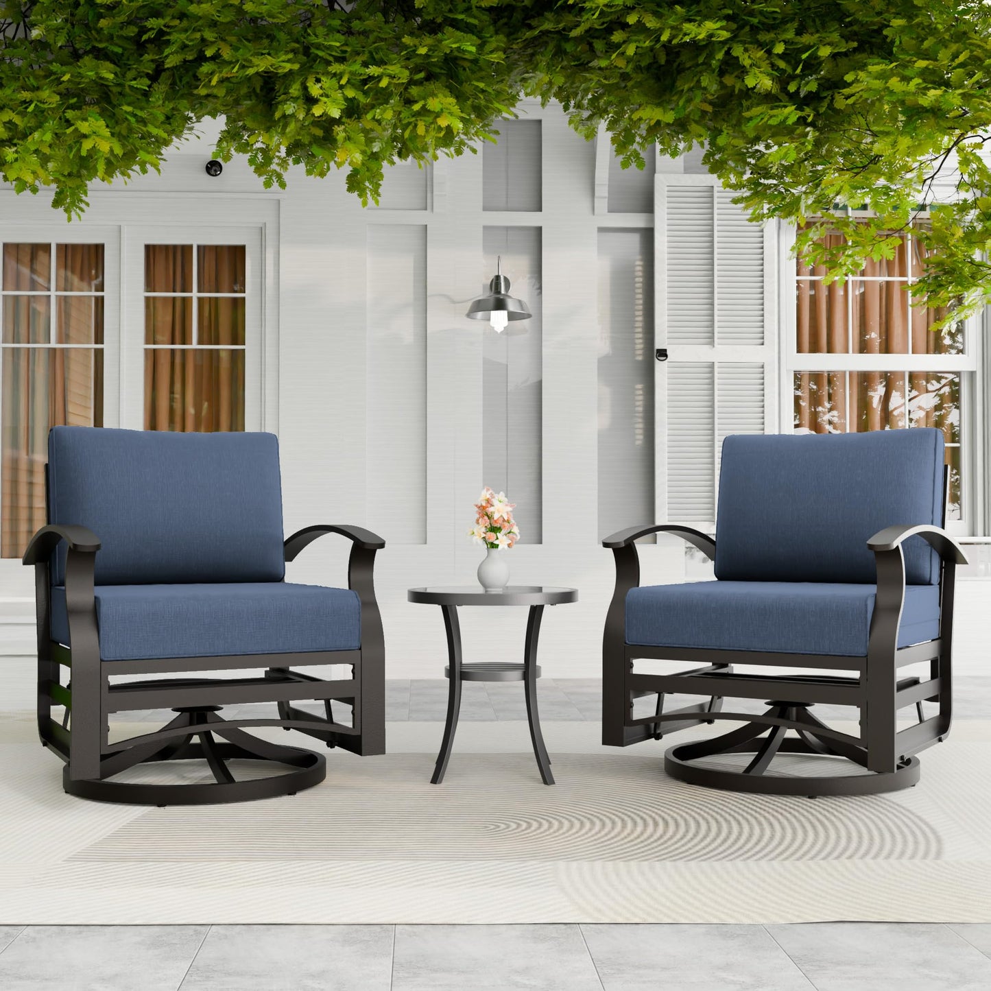3-Piece Outdoor Swivel Rocking Chair Set | Aluminum, Foam Cushions
