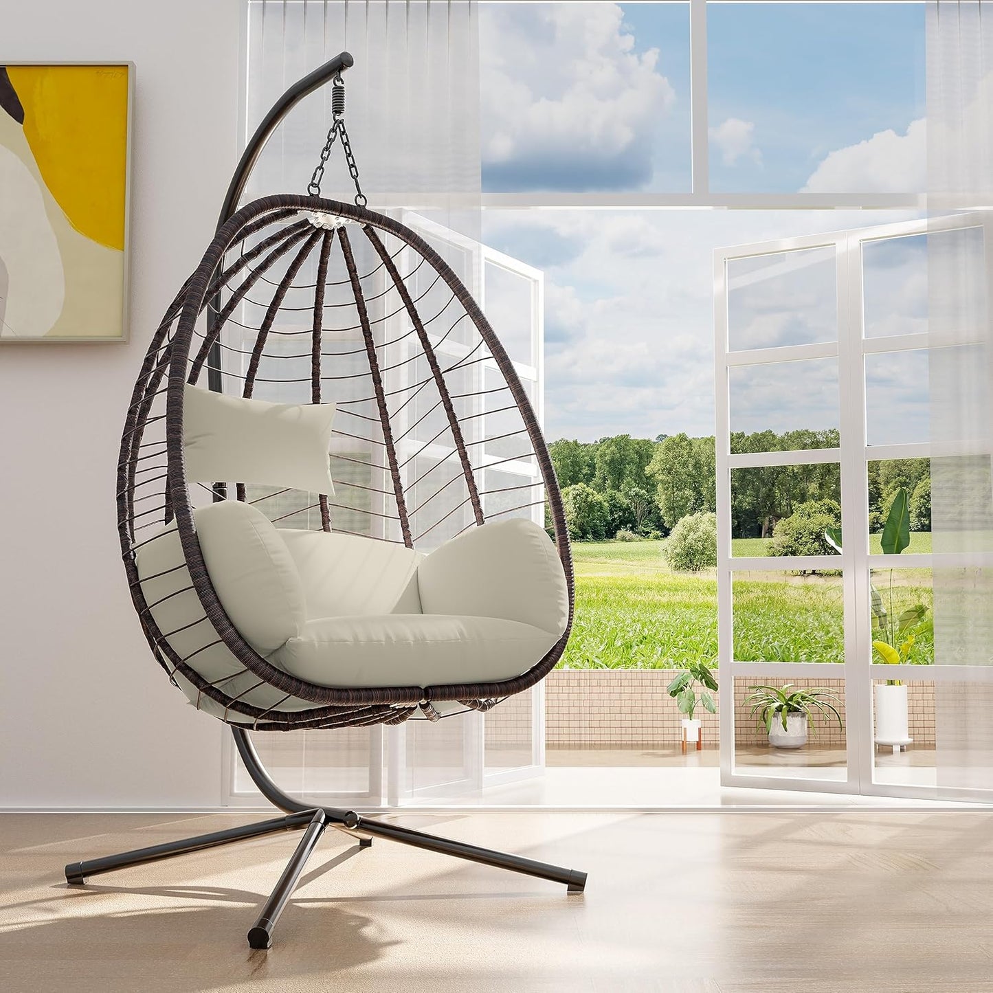 ALAULM Hanging Swing Egg Chair with Bracket Swing Cushion, Navy