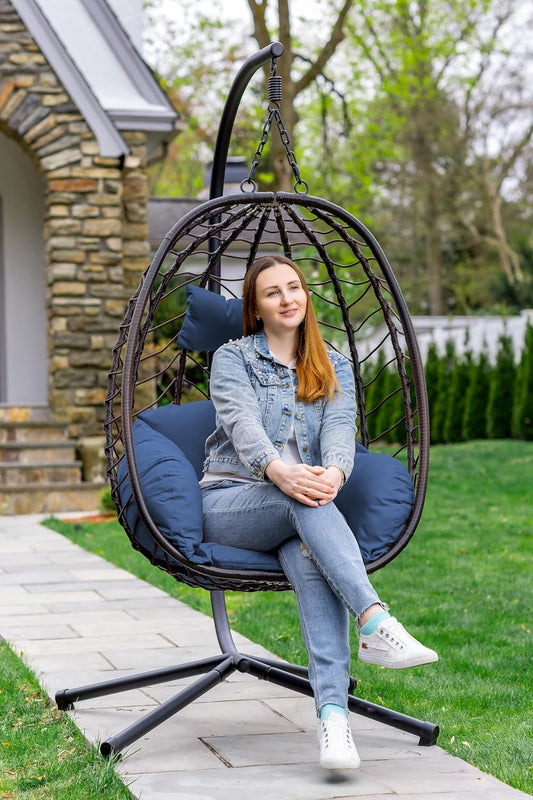 ALAULM Hanging Swing Egg Chair with Bracket Swing Cushion, Navy