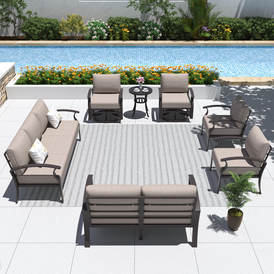 ALAULM 9-Seat Aluminum Patio Furniture Set with 2 Swivel Chairs & 5.1" Cushions