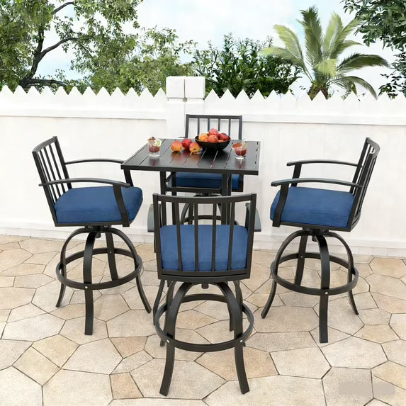 ASJMR 3 Pieces Patio Swivel Bar Set, Outdoor Metal Bar Stools for 2, High Top Table & Cushioned Chairs for Backyard, Poolside, Porch, Khaki