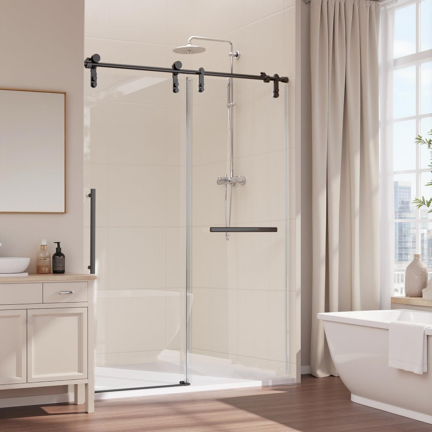 ALAULM 56–60" Frameless Sliding Shower Door, 8mm Tempered Glass