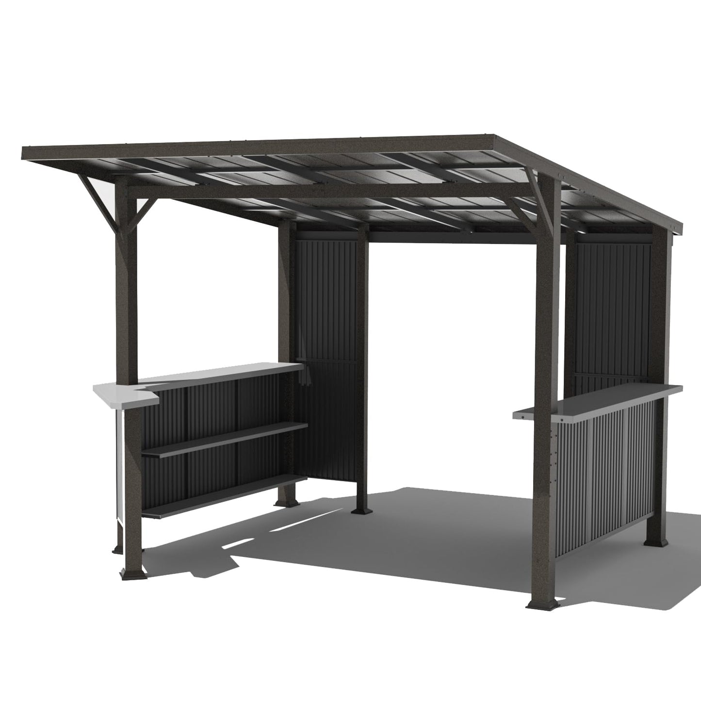 ALAULM 10'x 10' Hardtop Grill Gazebo, Outdoor BBQ Gazebo with Storage Shelves and Expansion Platform,