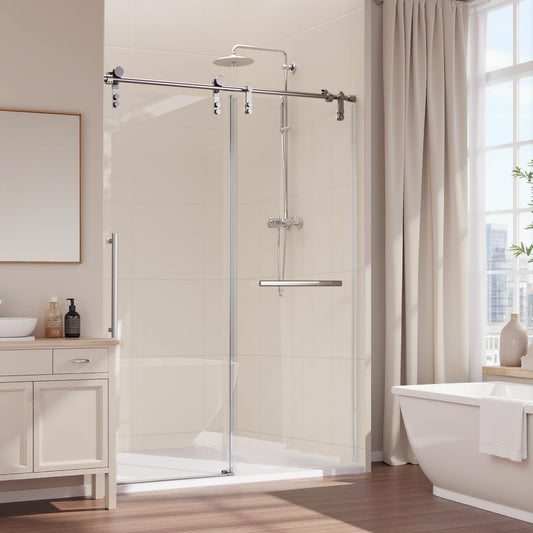 ALAULM 56–60" Frameless Sliding Shower Door, 8mm Tempered Glass