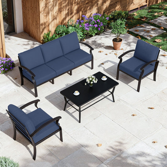 ALAULM 5-Seat Aluminum Patio Furniture Set, Outdoor Patio Conversation Set with Rectangular Metal Coffee Table and 5.1" Cushions for Patio Backyard Poolside,Sand