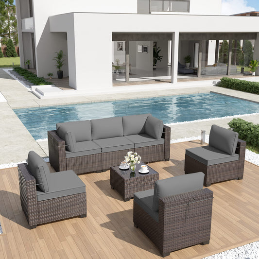 ALAULM 7-Piece Outdoor Patio Furniture Set – All-Weather Wicker Sectional with Coffee Table