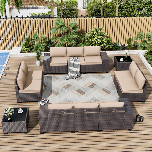 ALAULM 12-Piece Outdoor Patio Furniture Set – Sectional Sofas & Coffee Tables