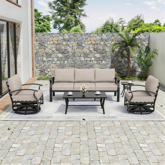 ALAULM Aluminum Patio Furniture Set 5-Seat Modern Outdoor Conversation Sets w/Swivel Rocking Chairs with Rectangular Coffee Table