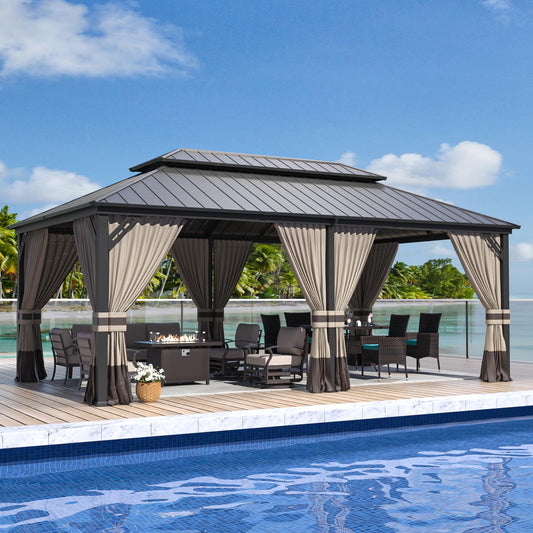 12x20 Hardtop Gazebo | Double Roof, Privacy Curtains, Mesh