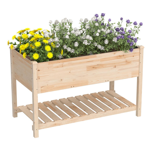 ALAULM Raised Garden Bed with Legs, 47.2x23.6x30in Wooden Raised Garden Box with Bed Liners, Storage Shelf for Outdoor Garden, Patio, Elevated Wood Planter for Vegetables, Fruits, Flowers
