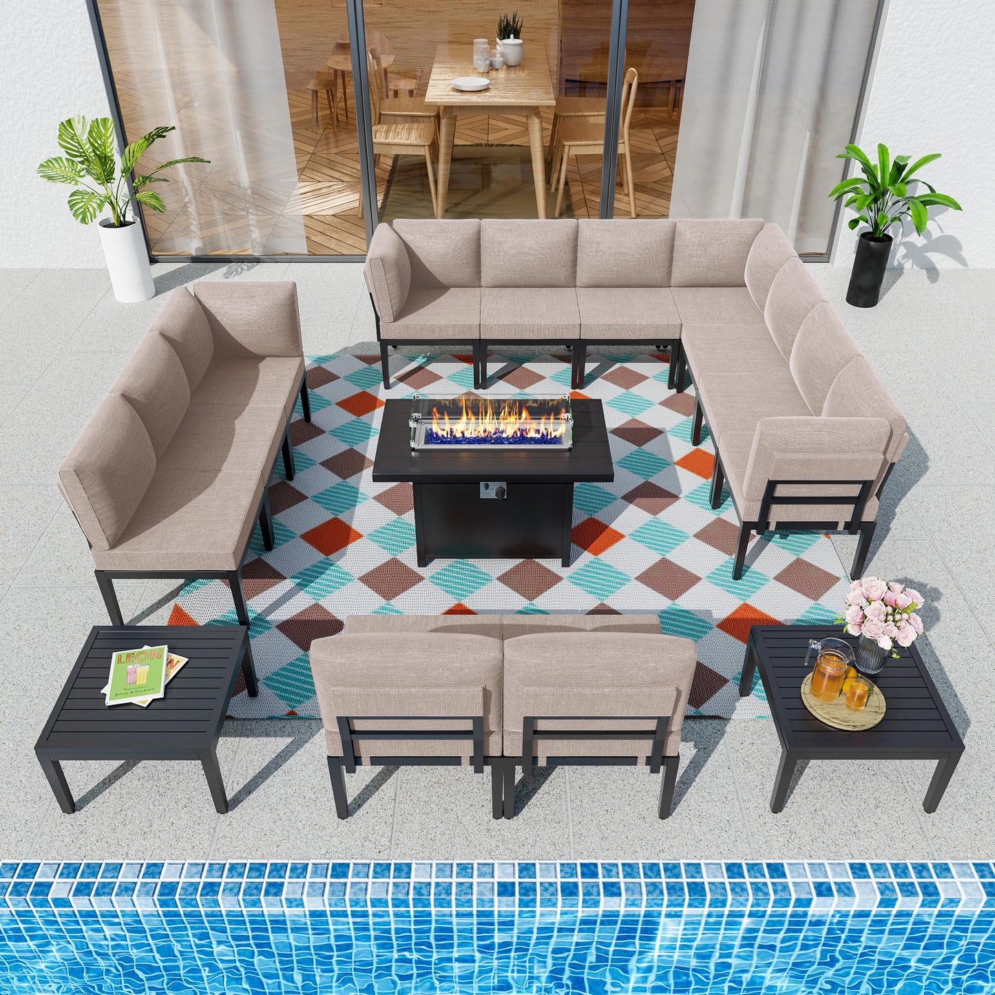 ALAULM 7 Pieces Metal Patio Furniture Set Modern Outdoor Furniture w/Coffee Table Patio Sectional