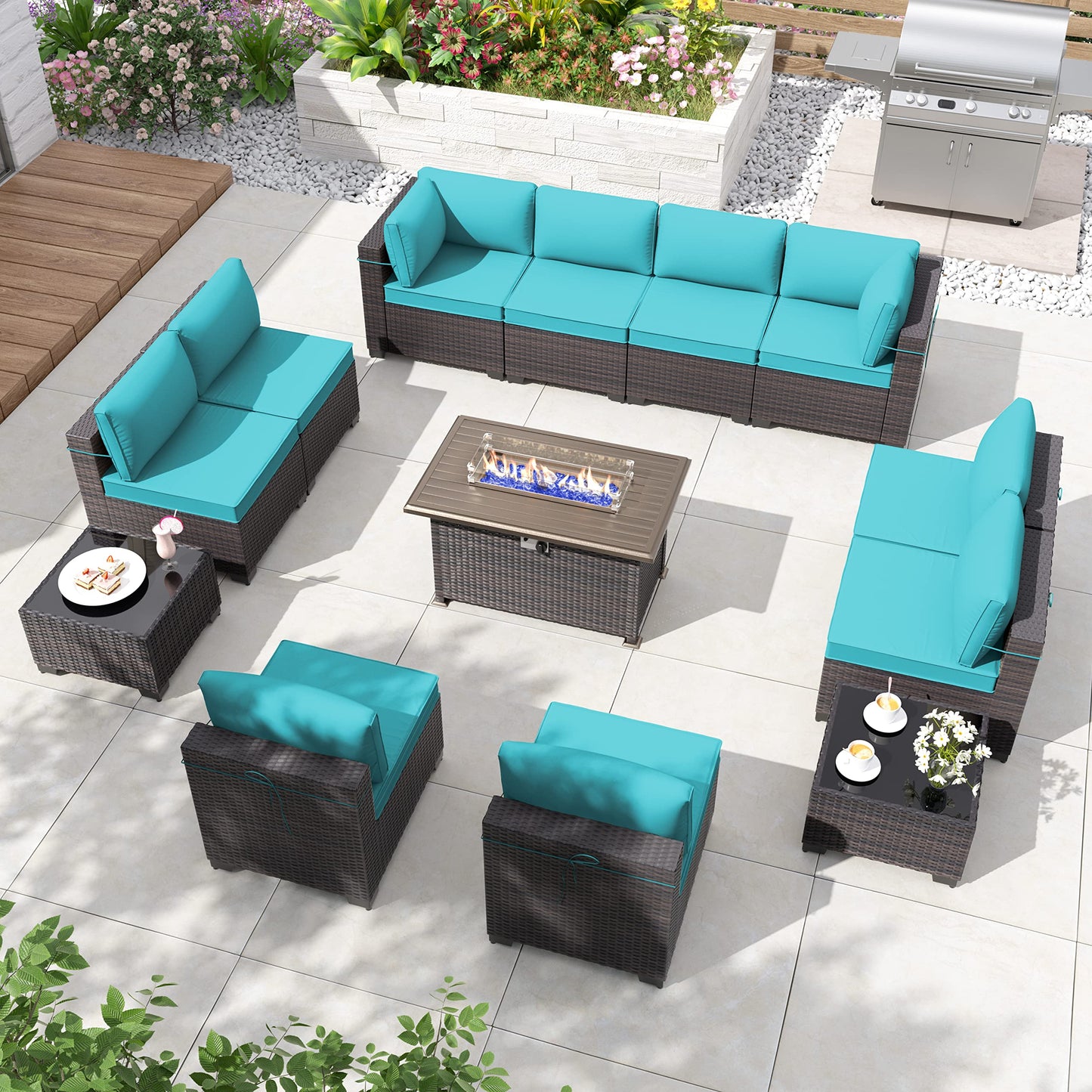 ALAULM 13-Piece Patio Furniture Set – Outdoor Sectional with CSA-Certified Fire Pit
