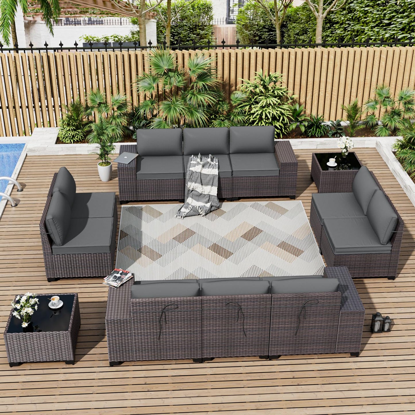 ALAULM 12-Piece Outdoor Patio Furniture Set – Sectional Sofas & Coffee Tables