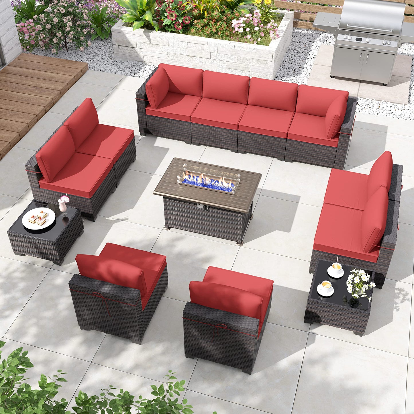 ALAULM 13-Piece Patio Furniture Set – Outdoor Sectional with CSA-Certified Fire Pit