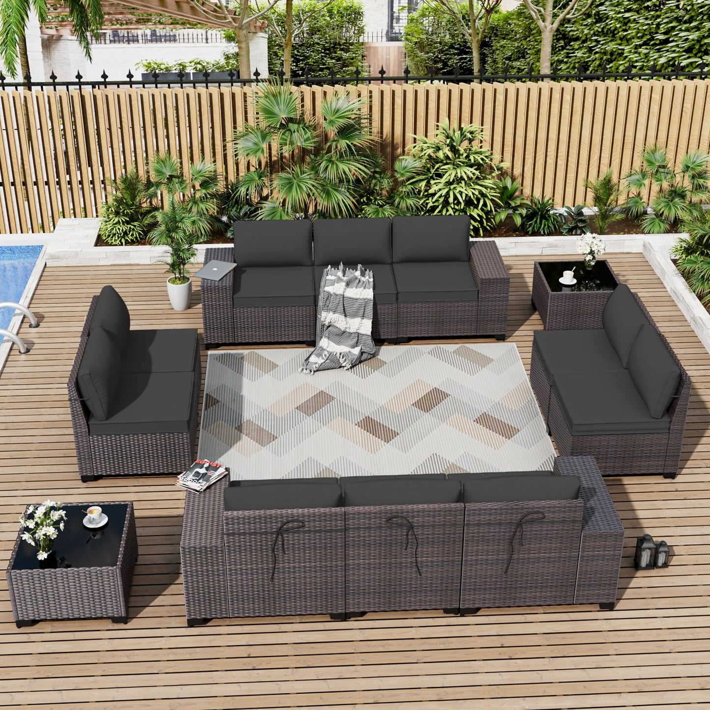 ALAULM 12-Piece Outdoor Patio Furniture Set – Sectional Sofas & Coffee Tables