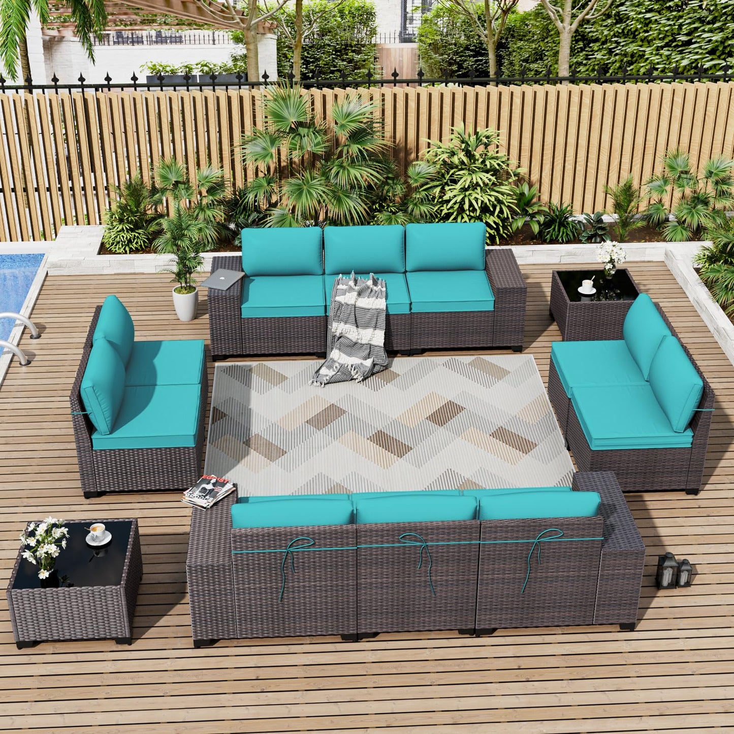 ALAULM 12-Piece Outdoor Patio Furniture Set – Sectional Sofas & Coffee Tables