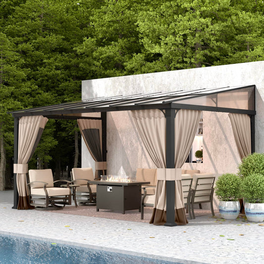 Kullavik Hardtop Gazebo for Patio,Wall-Mounted Lean to Gazebo Pergola with Sloping Roof and Durable Aluminum Frame, Large Heavy Duty Awnings for Decks,Backyard