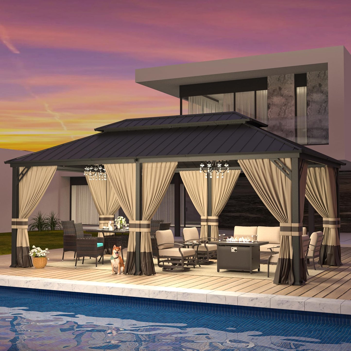 12x20 Hardtop Gazebo | Double Roof, Privacy Curtains, Mesh