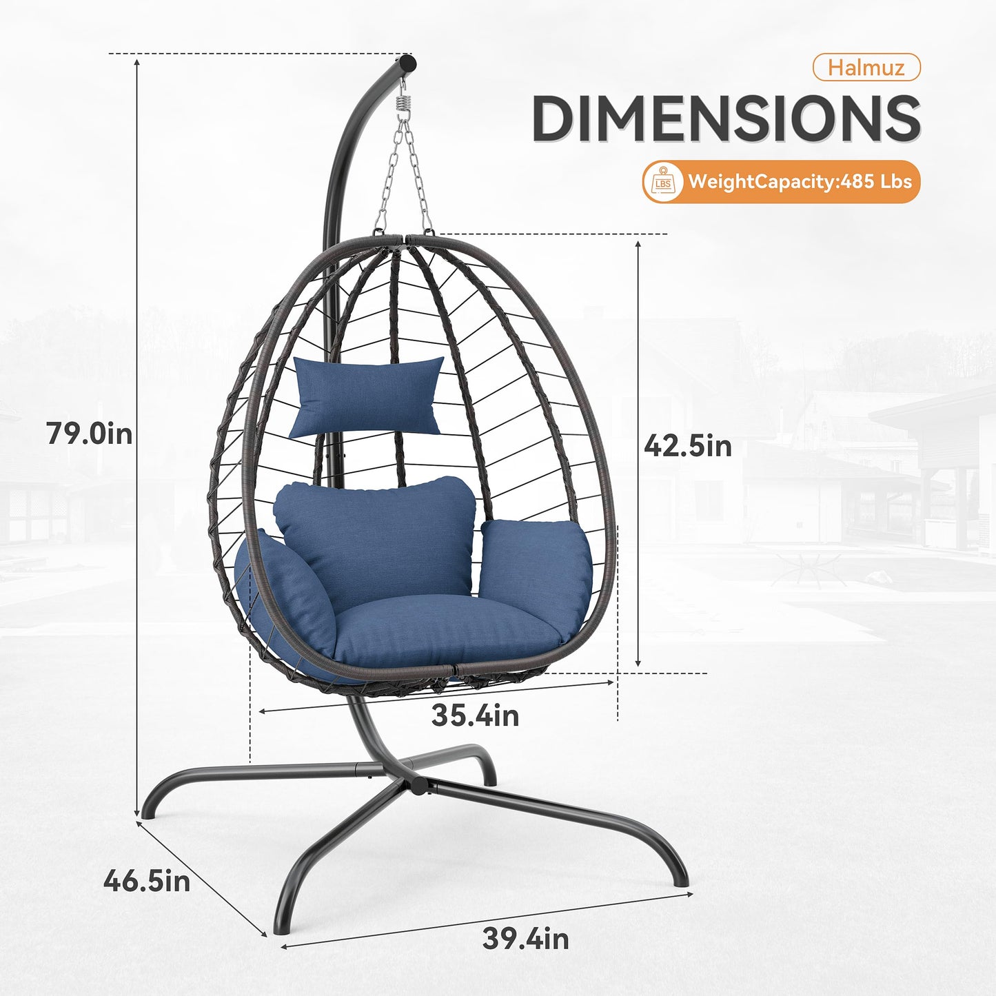 Gotland Outdoor Hanging Egg Chair with Stand,Patio Wicker Swing Egg Chair Hammock Chair with UV Resistant Cushion,All-Weather 485lbs Capacity for Bedroom,Balcony,Garden,Beige