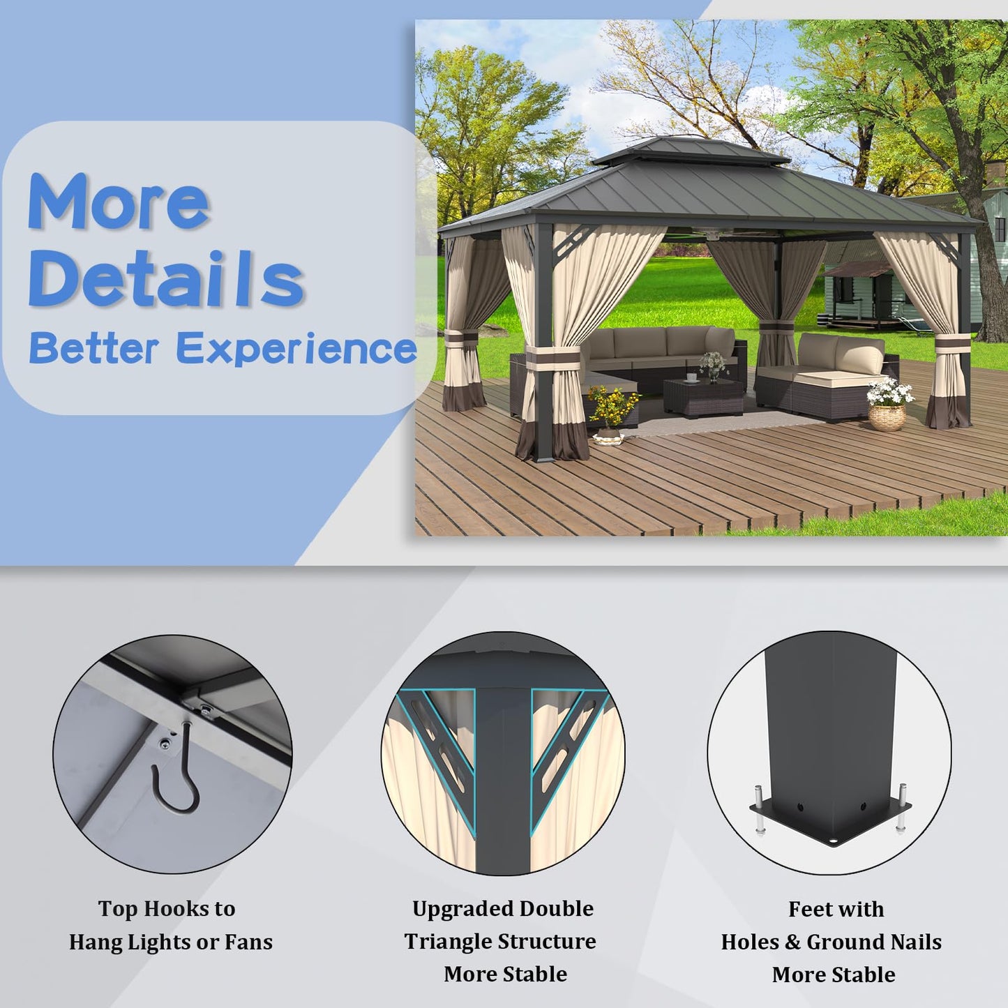 12x14 Hardtop Gazebo | Double Roof, Mesh & Privacy Curtains