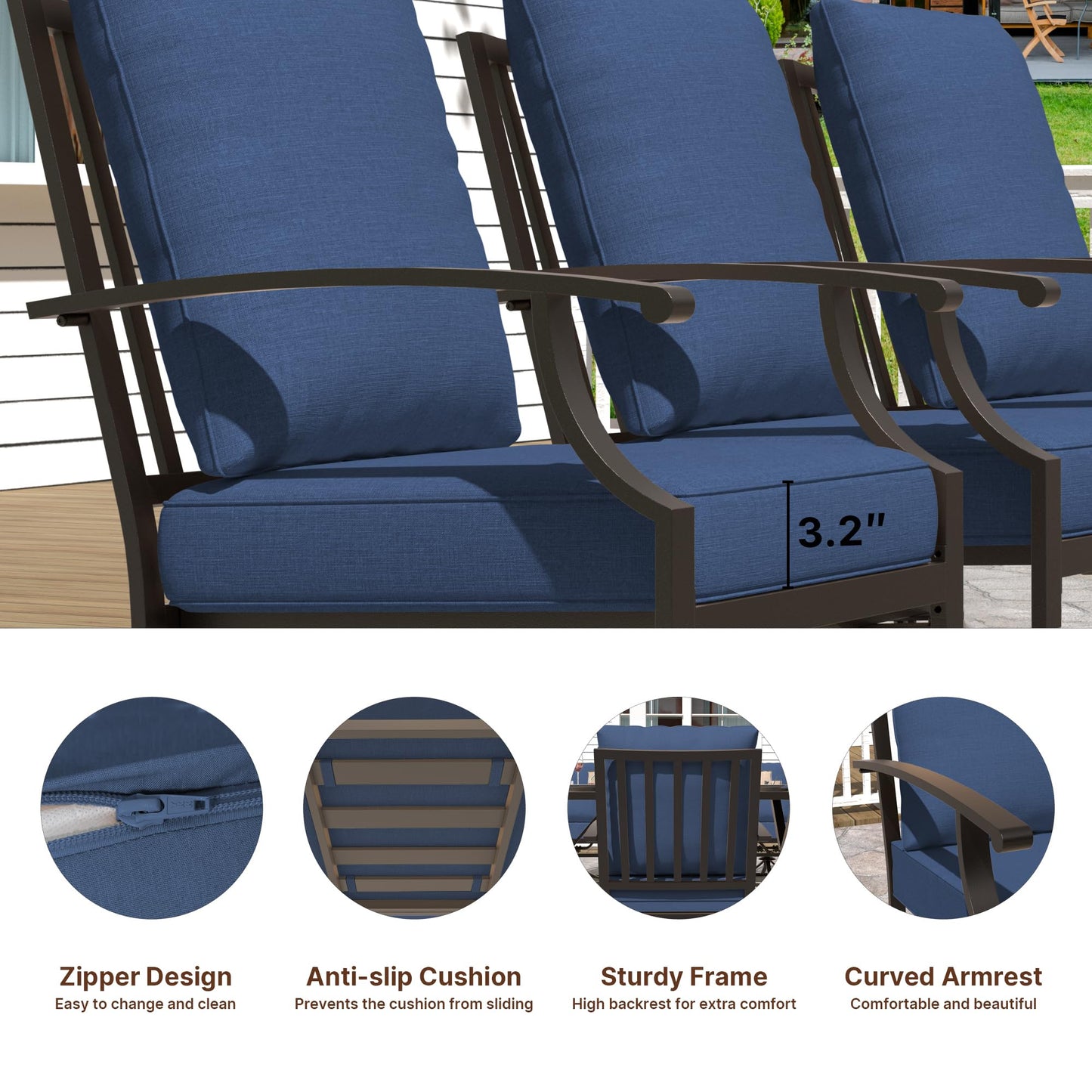 Gotland 9 Piece Outdoor Dining Set, Metal Outdoor Table,6 Single chairs and 2 Swivel Chairs , Patio Furniture Set with Waterproof Cushions, Patio Dining Sets for Backyard Deck ,Sand