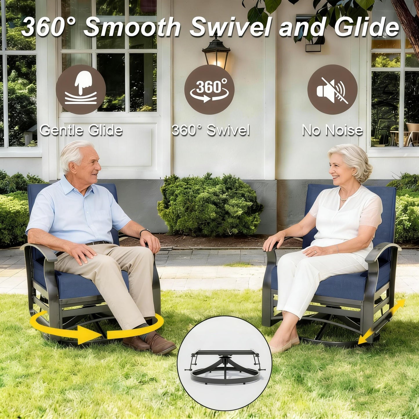 Gotland 6 Piece Patio Set, Aluminum Outdoor Swivel Chairs Set with Round Table 5.1’’ High-Resilience Seat Cushions 29.5" Deep Seating, Metal Patio Furniture Set Patio Conversation Sets