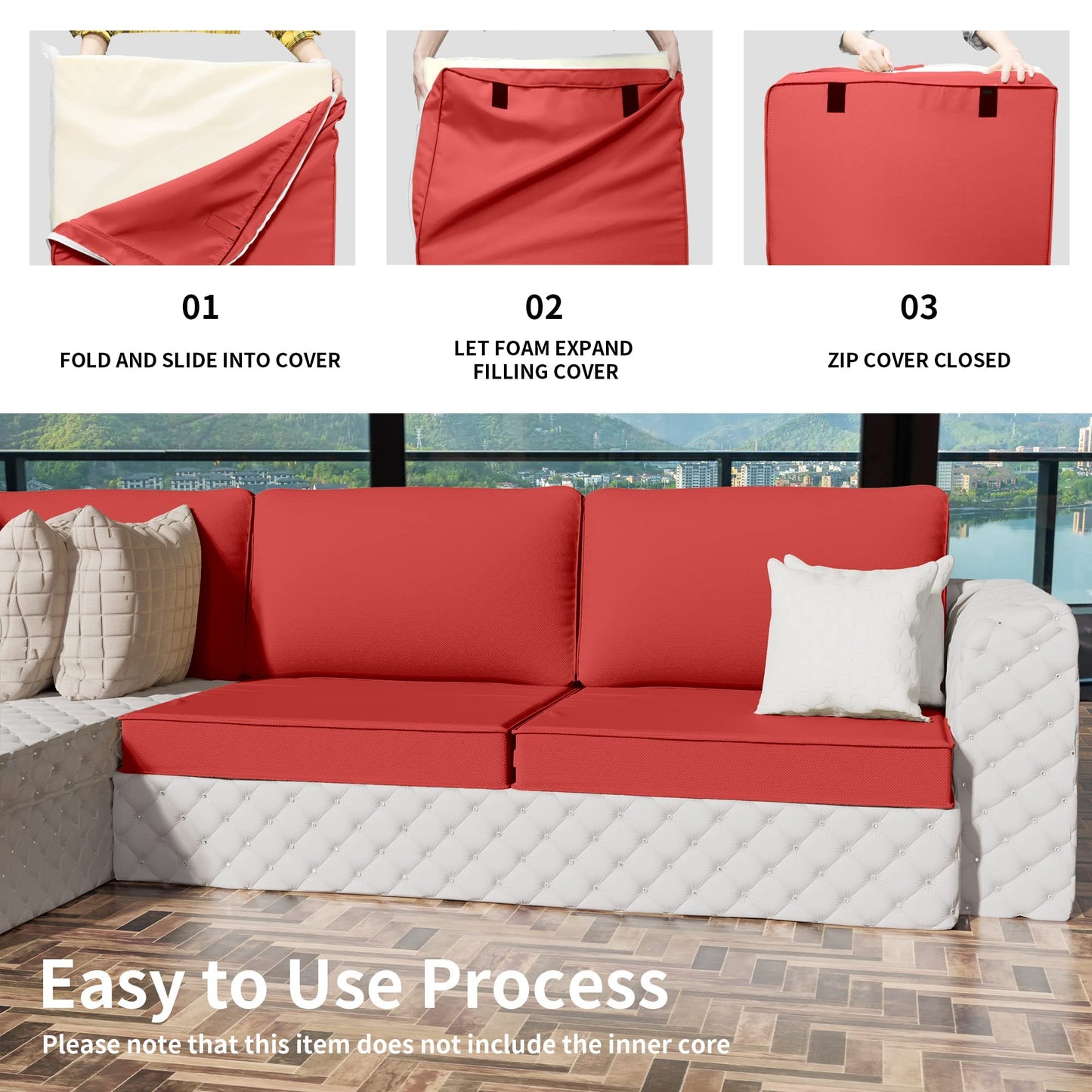 Outdoor Patio Cushion Cover,Washable Furniture Cover,Smooth and Thick Zipper Cover, Polyester Fabric Cover, Suitable for Replacement Sofa Seat,Sand (Slipcover Only)