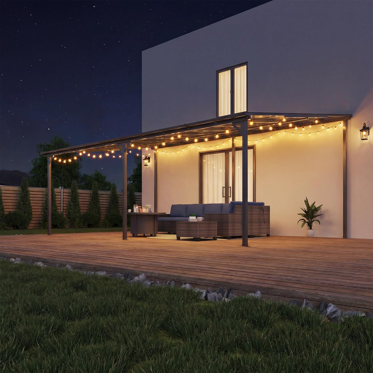ALAULM 5 FT x 8 FT Pergola, Lean to Gazebo with Ground Anchor Sturdy Structure, Outdoor Gazebo with Sloped Roof, Galvanized Steel Metal Pergola, Wall Mounted Gazebo for Backyard Deck Tawny