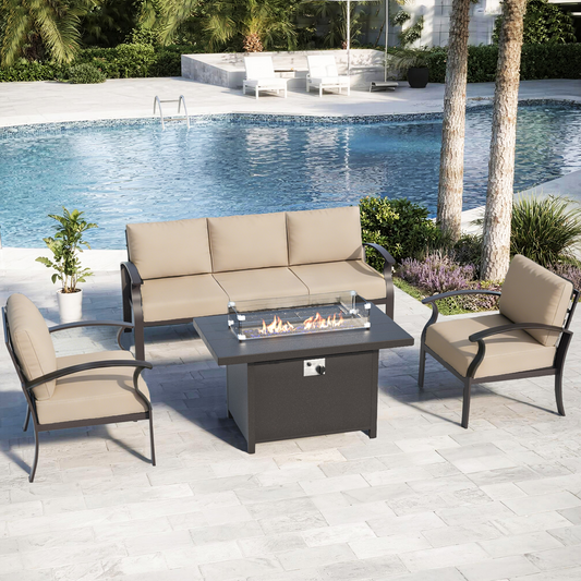 ALAULM 5-Seat Aluminum Patio Furniture Set with Propane Fire Pit