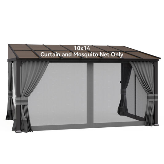 ALAULM 10'x14' Lean to Gazebo Privacy Curtains with Mosquito Netting, 4-Panels Side Wall Universal Gazebo Side Panels Replacement for Patio Outdoor Canopy Garden, Grey (Curtain Only)