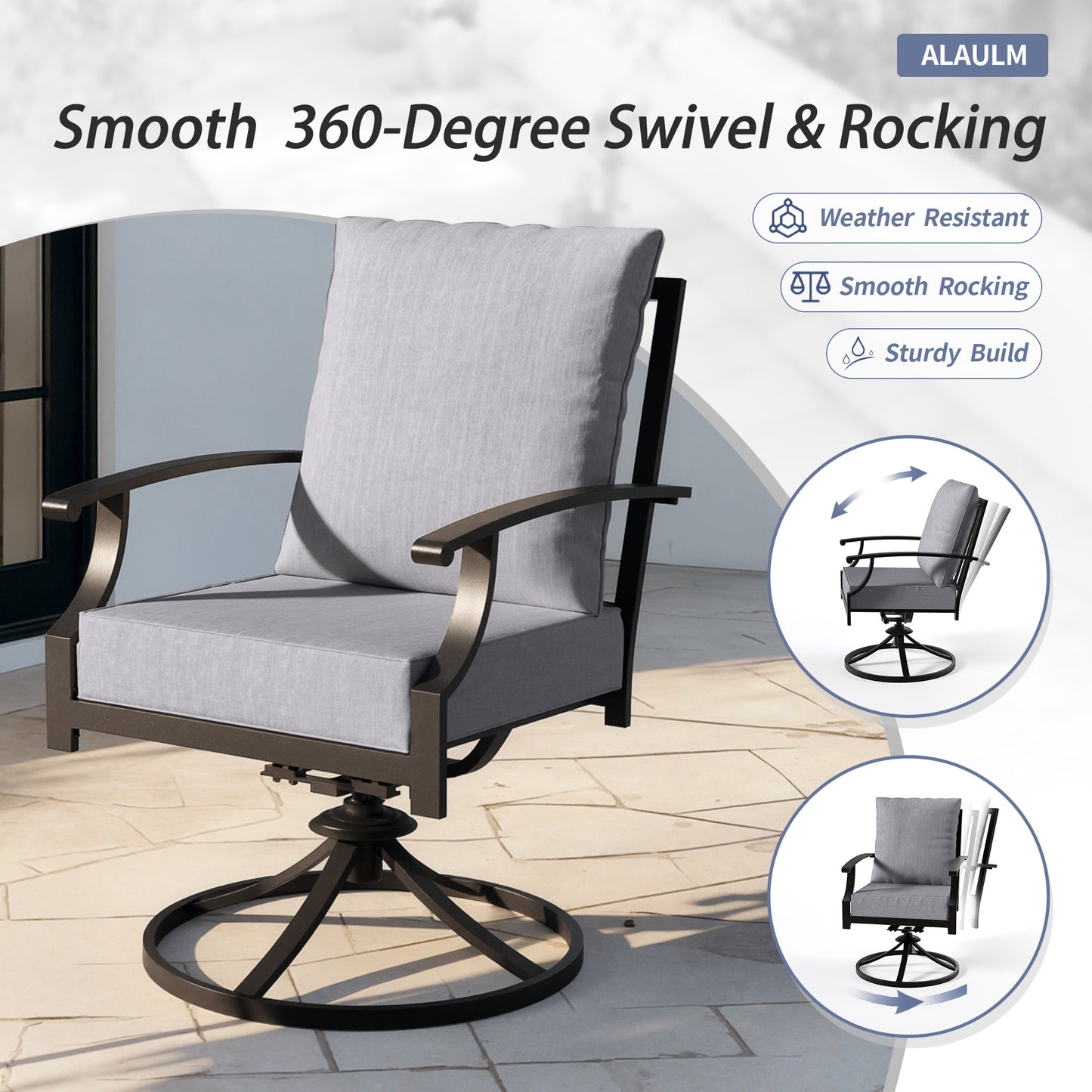 ALAULM 7 Pieces Patio Dining Set Outdoor Furniture with 2 Swivel Chairs and 4 Fixed Chairs, Large Table with Umbrella Cutout for Backyard