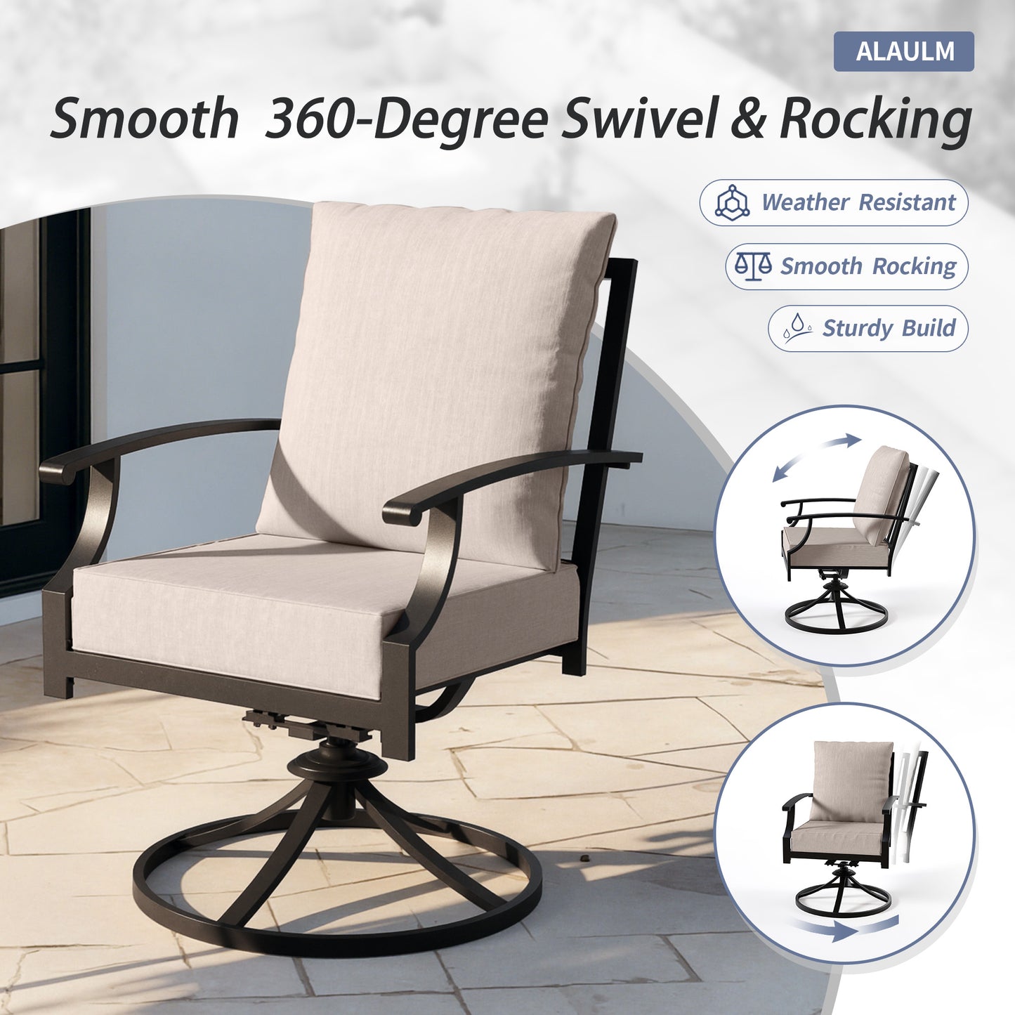 ALAULM 7 Pieces Patio Dining Set Outdoor Furniture with 2 Swivel Chairs and 4 Fixed Chairs, Large Table with Umbrella Cutout for Backyard