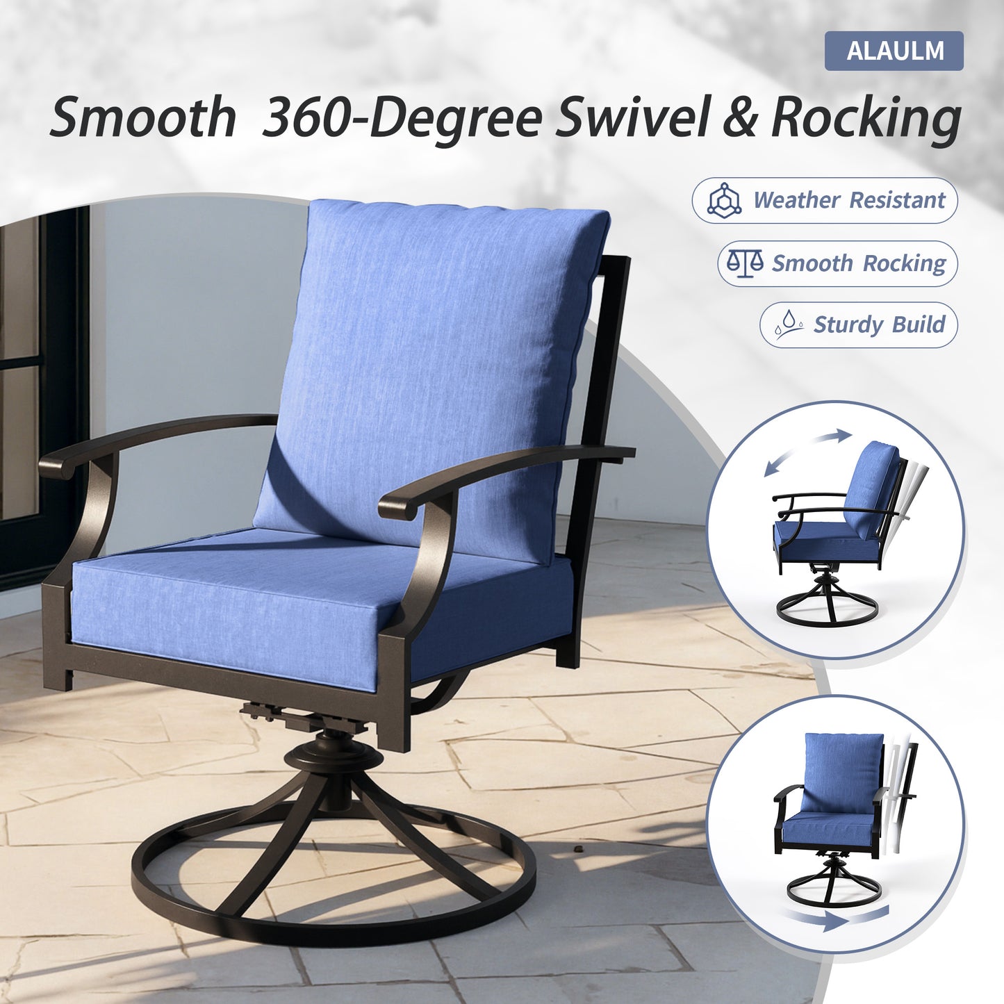 ALAULM 7 Pieces Patio Dining Set Outdoor Furniture with 2 Swivel Chairs and 4 Fixed Chairs, Large Table with Umbrella Cutout for Backyard
