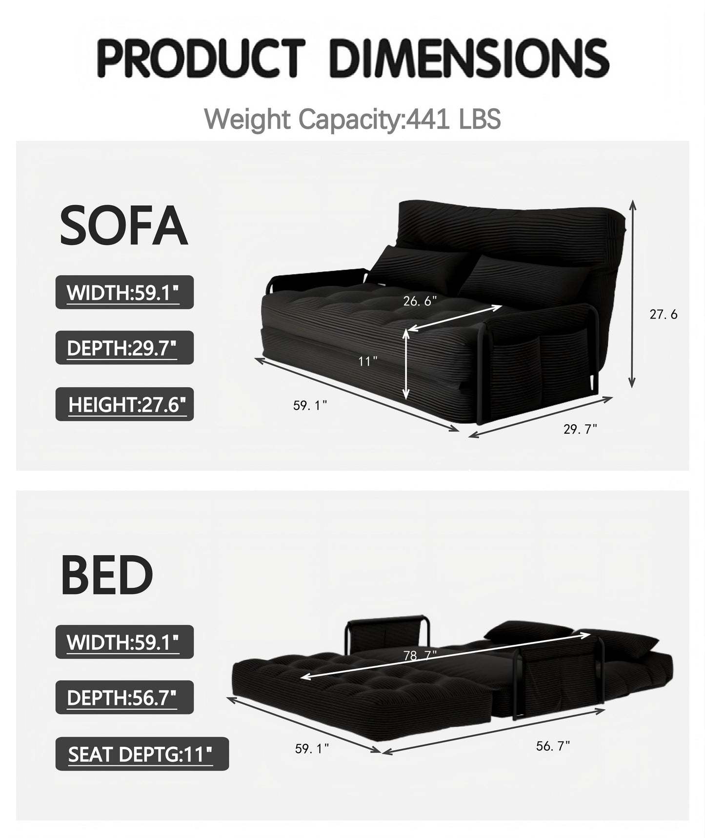ALAULM Modern Single-Seater Folding Sofa Bed Convertible Sleeper Couch with Pillows, Storage Side, Versatile Floor Couch for Living Room Bedroom