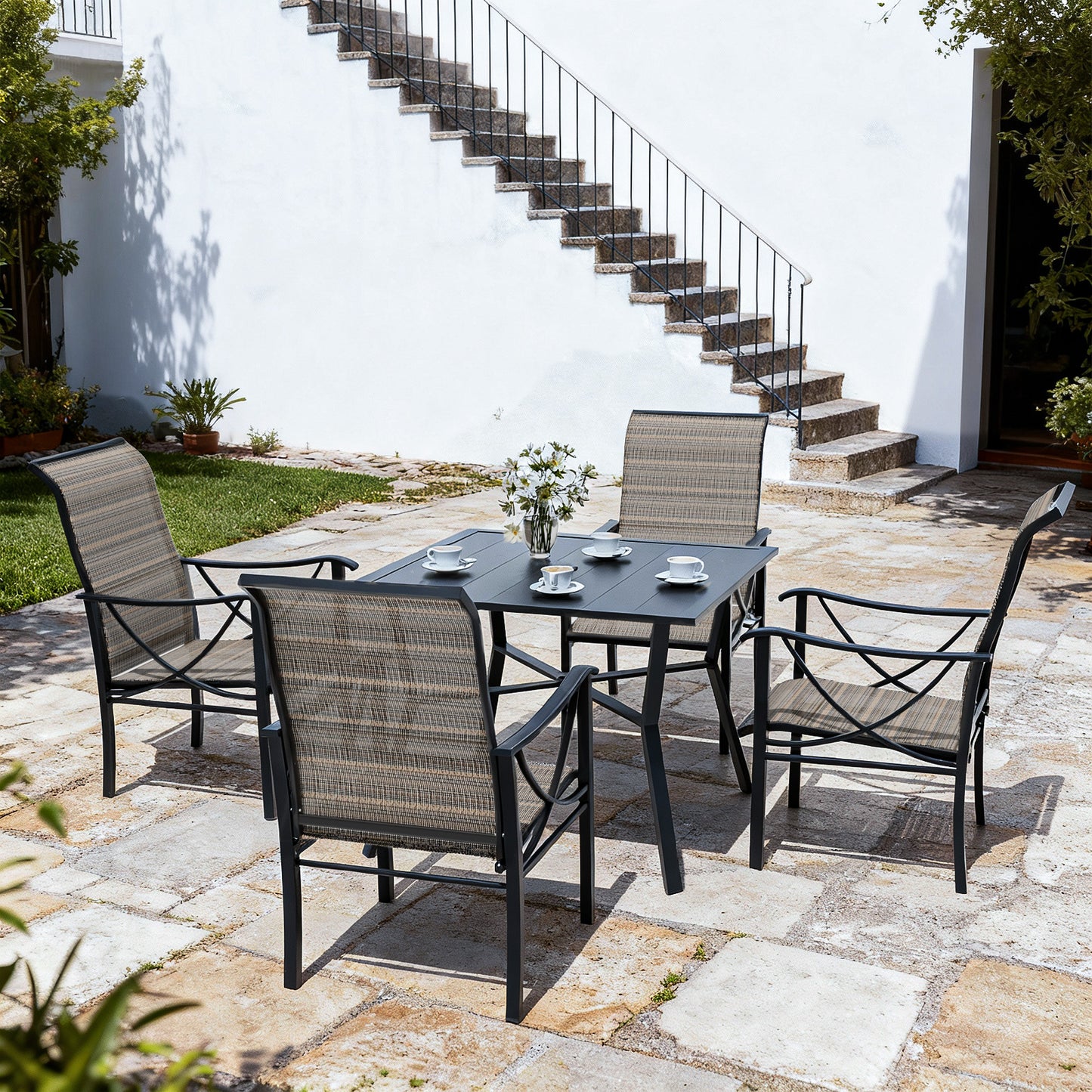 ALAULM Patio Chairs Set of 2, All-Weather Outdoor Swivel Rocker Chair w/Breathable Textilene Fabric, Outdoor Dining Chairs for Deck, Porch, and Garden